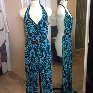 BLUE S, backless long pant romper size Medium